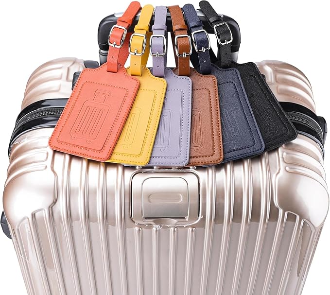 Teskyer Luggage Tags, Thick & Durable, Easy to Identify, Privacy Protection, TSA Approved Travel Essentials Suitcase Tags - 4 Pack, Brown