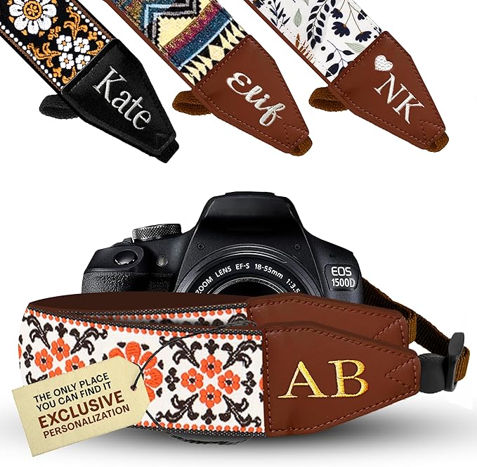 Art Tribute Camera Strap for All DSLR and Mirrorless Cameras. Add Your Name Or Initials Make It a Personalized Gift