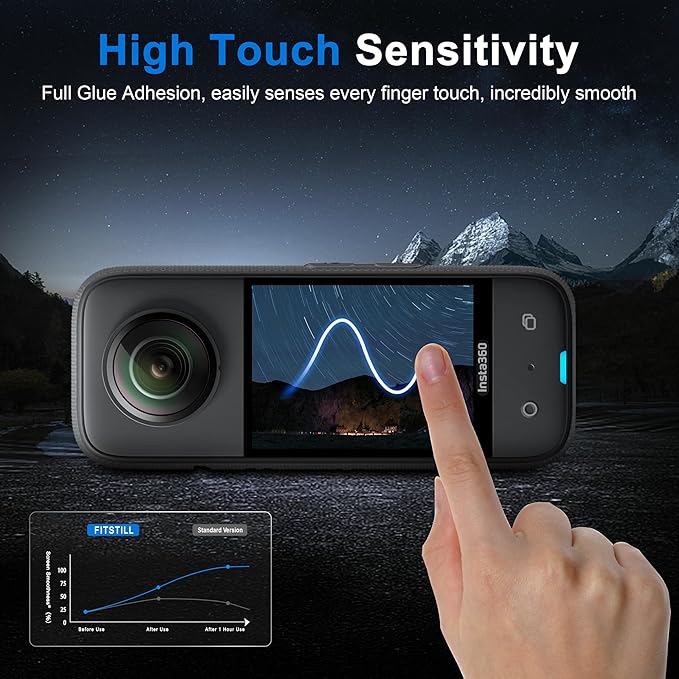 FiTSTILL LCD Film Screen Protector Compatible with Insta360 X3,Touch Sensitive Tempered Glass Screen Cover for Insta 360 x3 Camera Accessories kit,Ultra HD,9H Hardness,Scratch Resistant