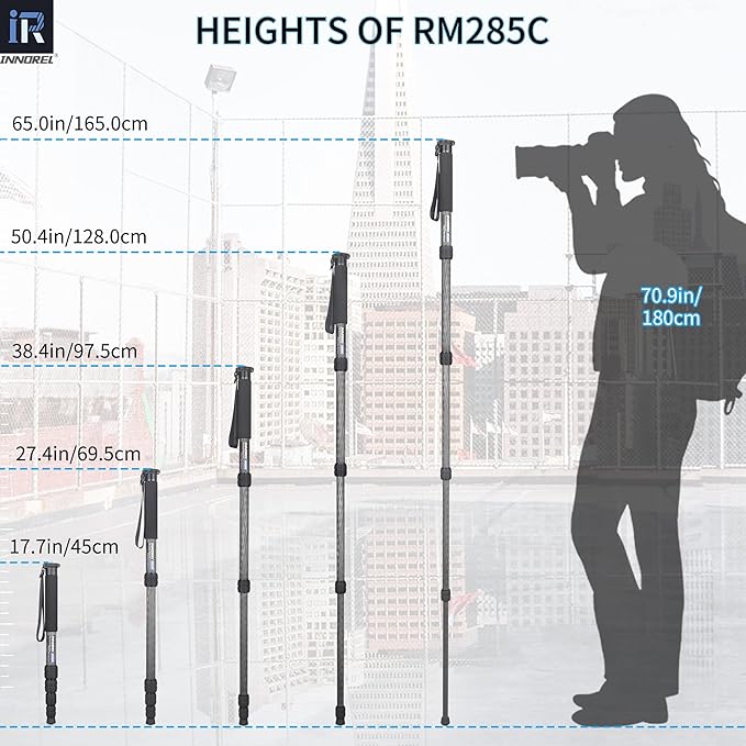 Carbon Fiber Camera Monopod INNOREL RM285C Professional Portable Compact Lightweight Travel 5-Section Monopod for Canon Nikon Sony DSLR Camera Video Camcorder DV Photography Bracket Load 22lbs/10kg