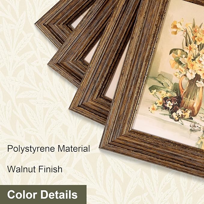 Vittanly 4x6 Picture Frame Set of 4, Vintage Photo Frame for Wall or Tabletop, Display 4x6 Pictures, Rustic Farmhouse Home Decor, Walnut