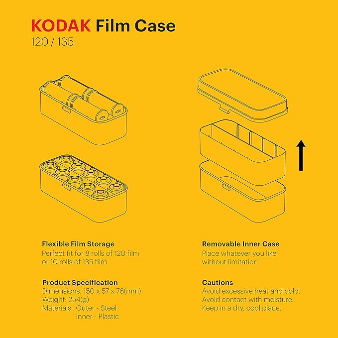 KODAK 120/135 Film Case - for 8 Rolls of 120 Films / 10 Rolls of 35mm Films - Retro Steel Case to Sort & Safeguard Film (Film is not Included) (Red)