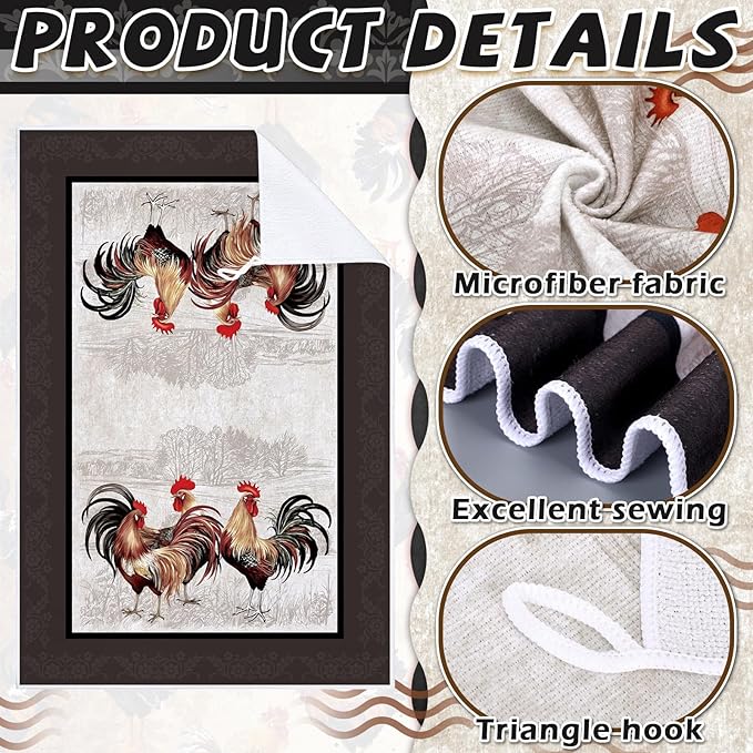6 Pcs Retro Rooster Kitchen Towels Chicken Dish Towels Christian Farmhouse Vintage Hand Cloths Rustic Chicken Mom Gifts for Christmas Bathroom Decor Housewarming Gifts