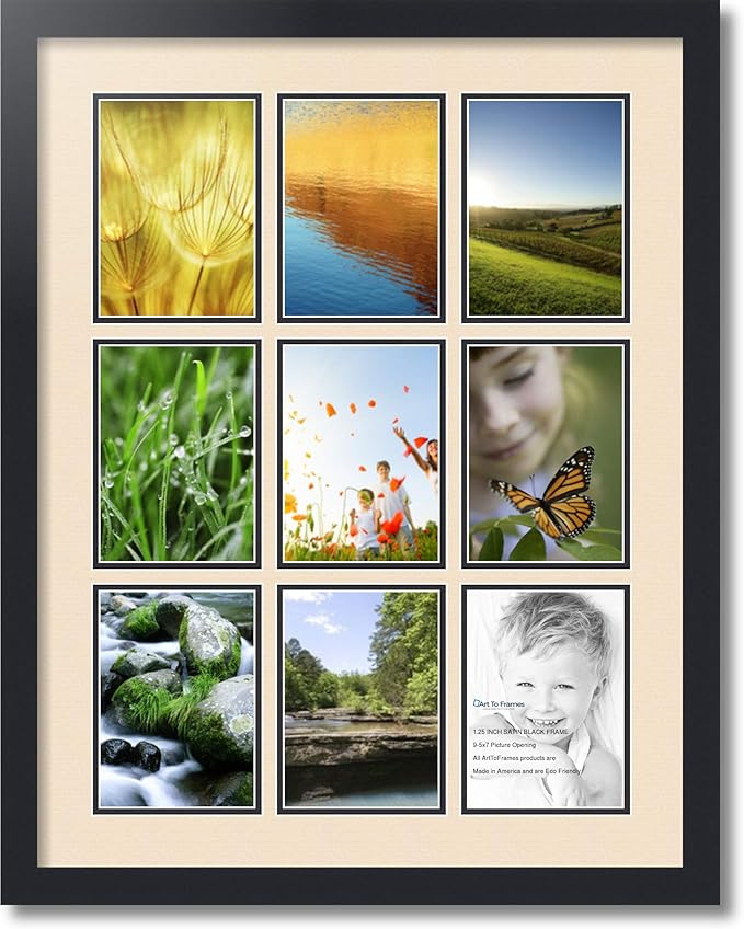 Art to Frames Double-Multimat-1048-783/89-FRBW26079 Collage Photo Frame Double Mat with 9-5x7 Openings and Satin Black Frame