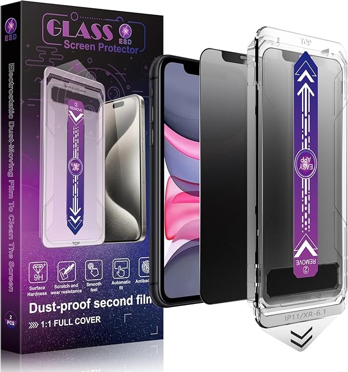 SHANG PIN JIA 2 Pack Matte Privacy Screen Protector for iPhone 11 and iPhon XR 6.1-Inch Auto Dust Removal, No Bubbles,Anti-Spy Tempered Glass Film, Easy Installation