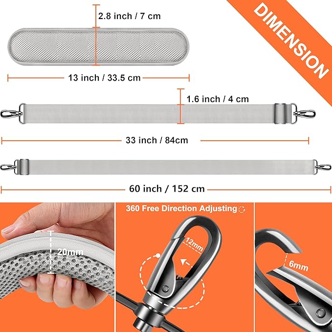 60 Inch Shoulder Strap, Ultra-Thick and Padded with Metal Swivel Hooks for Laptop Messenger and Crossbody Canvas Bags