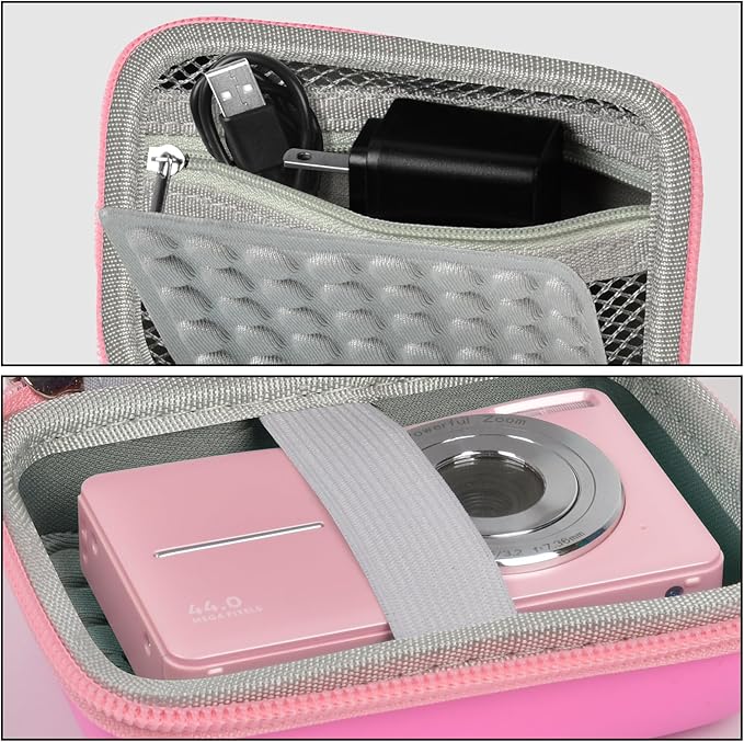 Digital Camera Case Compatible with CAMKORY/ for Lecnippy/ for Lecran/ for KODAK PIXPRO/ for Qumcou/ for WONNIE Point & Shoot Cameras, Small Compact Camera Pouch for SD Card Accessories -Light Pink