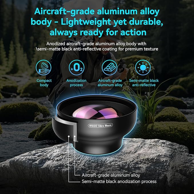 APEXEL 100Ultra Macro Lens - Enhanced Version Smartphone Lens for iPhone, Samsung, Pixel | Professional Macro Photography of Flowers, Iinsects, Jewelry, Food Details and Other Small Objects