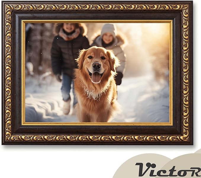 VictoR Picture Frame Chagall 5x7 Black Gold - Vintage Picture Frames with Shutterproof Acrylic Glass - 5 x 7 Photo Frame - Black Picture Frames - Antique