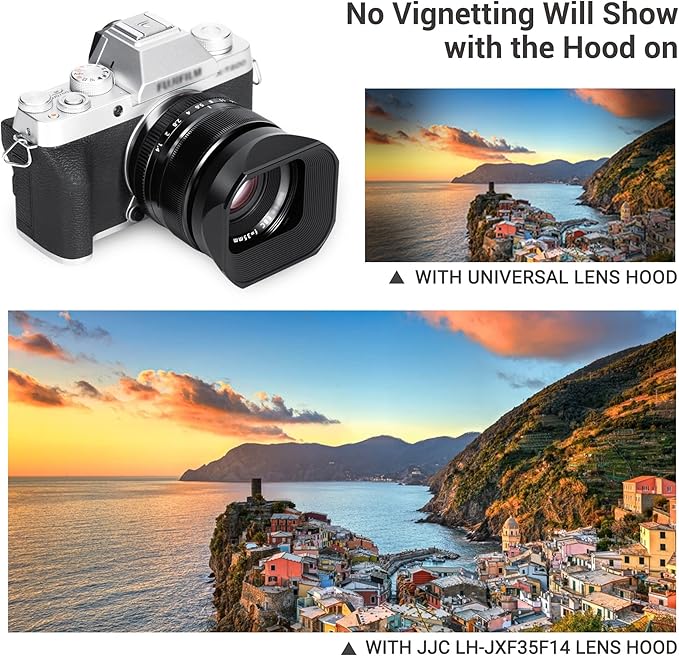JJC Metal Square Lens Hood Shade for Fuji Fujifilm XF 35mm f/1.4 R Lens, XF35mm F1.4 R Lens Hood, with Protective Lens Hood Cap, No Vignetting, Not Affect The Use of 52mm Filter