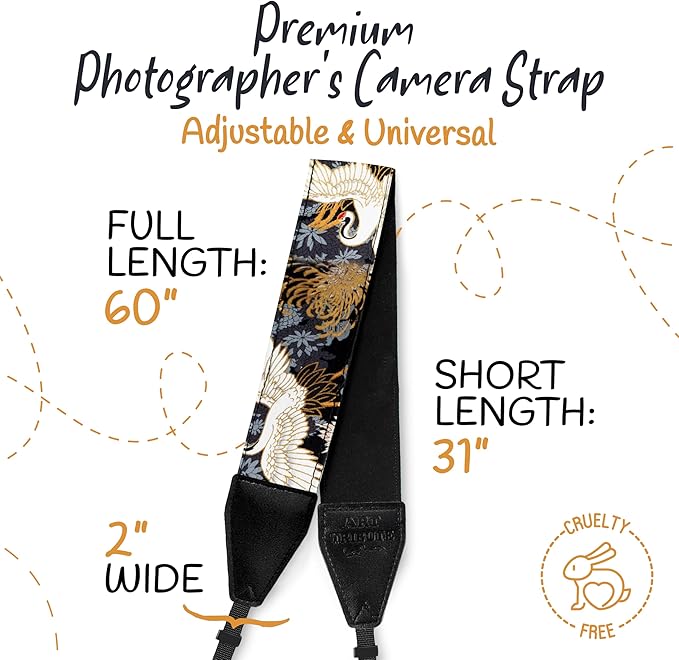 Art Tribute Camera Strap for All DSLR and Mirrorless Cameras. Add Your Name Or Initials Make It a Personalized Gift