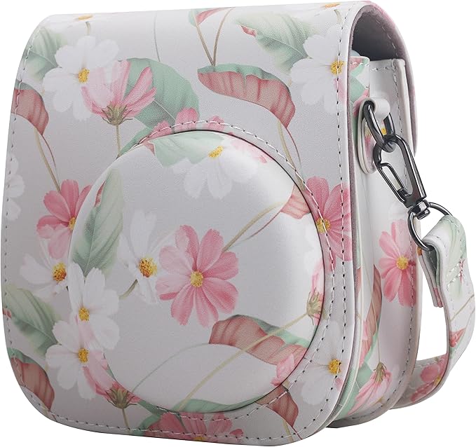 Frankmate Protective Case Compatible with Fujifilm Instax Mini 12 11 9 8 Instant Film Camera with Pocket and Adjustable Strap (Retro Daisy)