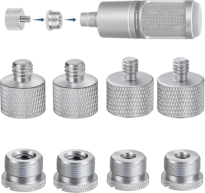 IXTECH Mic Stand Adapter Set 8 pc - Metal Tripod Adapters Female-Male 5/8-3/8, 3/8-5/8, 5/8-1/4, 1/4-5/8 ADP02 Silver