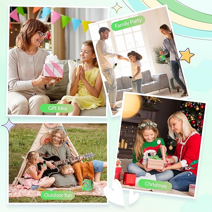Mini Karaoke Machine：Portable Bluetooth Karaoke Microphone, Singing Speaker with 2 Wireless Mic and Light Kids Adults, Christmas Birthday Gifts for Girls Boys Family Home Party(Green)
