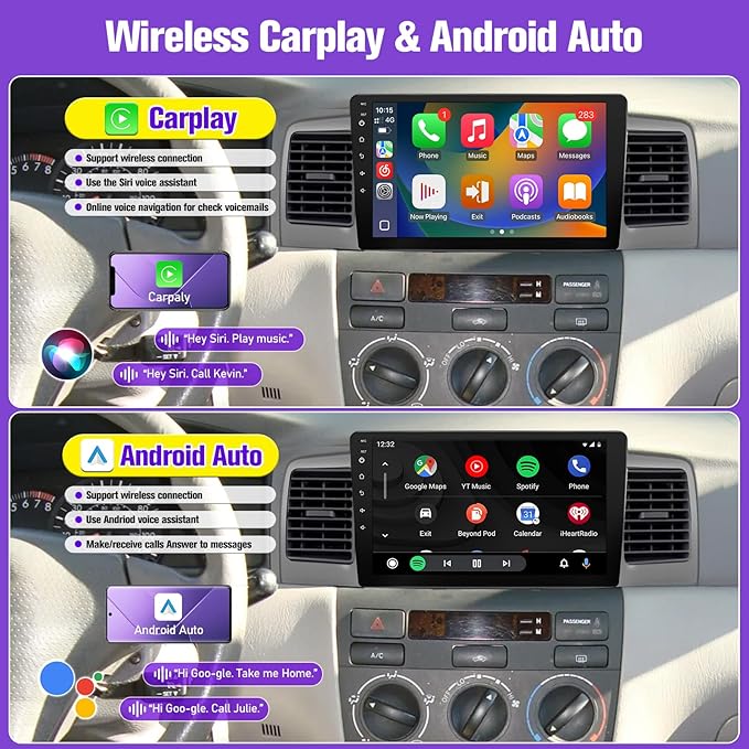 Leadfan 64G Car Stereo Radio for (Non JBL Version) Toyota Corolla 2003 2004 2005 2006 2007 2008, with Wireless Carplay, Android Auto, FM, Plug and Play Wiring Harness, GPS, SWC,MIC