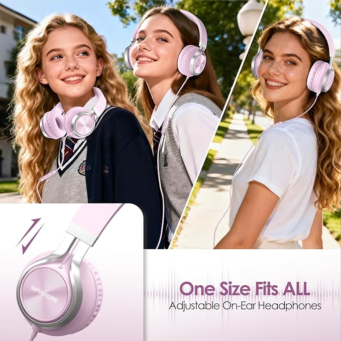 USB C Headphones Wired with Mic & Volume Control, Tangle-Free, Type C Over-Ear Headphones, Lightweight/Foldable Kids Headphones Wired Headphones USB C for iPad/Sports/School/Travel/iPhone 17/16/15