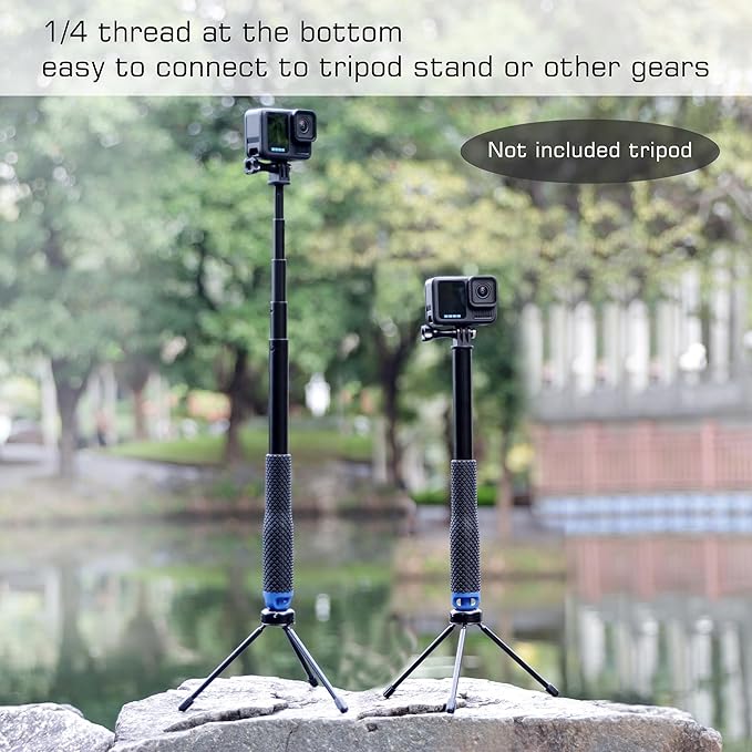 GEPULY 46''Alumium Waterproof Selfie Stick with 1/4 Thread Hole Underwater Pole Handle Grip Monopod for GoPro Hero 13 12 11 Max Insta360 AKASO DJI OSMO Action Cameras Accessories