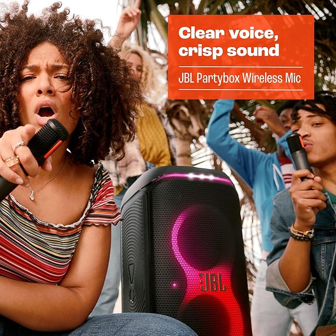 JBL PartyBox Wireless Mic - 2X Digital Wireless Microphones, Rechargeable Battery (20hrs - 700mAh), Clear Voice, Crisp Sound, Stable 2.4GHz Connection, Compatible with All PartyBox Speakers (Black)