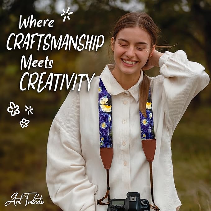Art Tribute Camera Strap for All DSLR and Mirrorless Cameras. Add Your Name Or Initials Make It a Personalized Gift