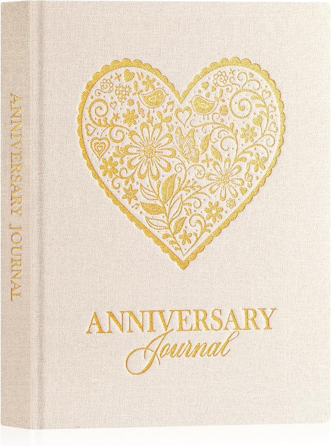 Lanpn Wedding Anniversary Journal Book, Linen Dating 1st to 70th Couple Memory Book Wedding Scrapbook, 190 Pages Love Stories Notebook Newlywed Marriage Anniversary Bridal Shower Gift, Beige