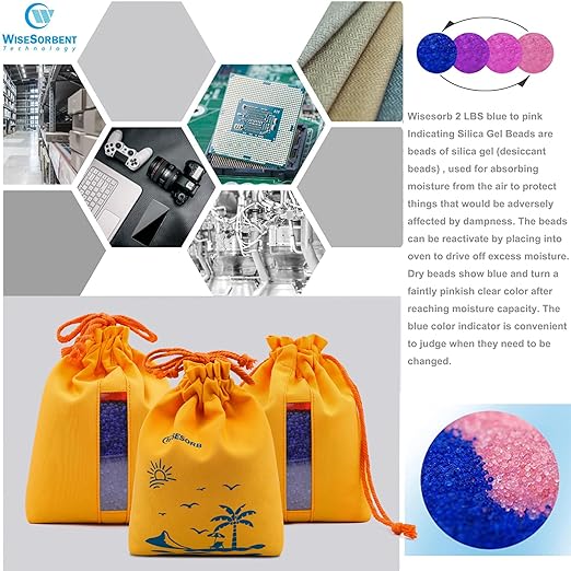 5 Sets 1000g Rechargeable Silica Gel Beads with 1 Cloth Bag, Indicating Blue Desiccants Beads [3-5mm] Moisture Absorber Desiccant Packs for Storage