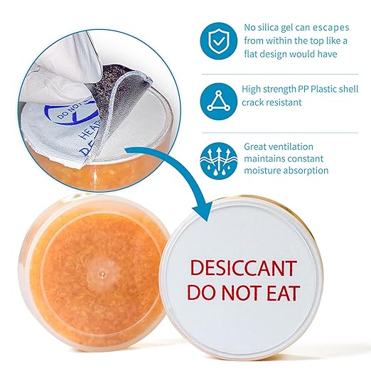 30 Gram 5 Packs Silica Gel Desiccant Canister, Orange to White Indicating Desiccants Capsules, Moisture Absorbers for Food Storage, Food Grade Desiccant Dehumidifiers