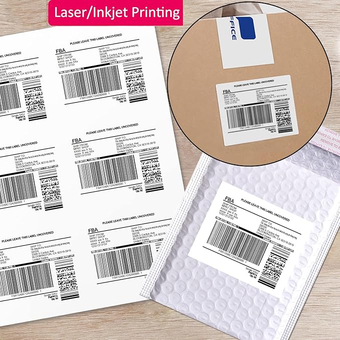 3-1/3" x 4" Shipping Address Labels 600 Label Stickers Paper for Laser/Inkjet Printer 6 per Page Printable Mailing Labels, FBA Box Labels - Matte, 100 Sheets