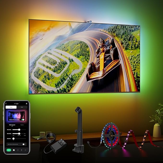 TV LED Backlight 15.5ft - TV Lights That Change with Screen for 55-100'' RGB LED Strip Lights Cuttable with Smart App Control Game & Music Sync Color Changing Light for Home Decor
