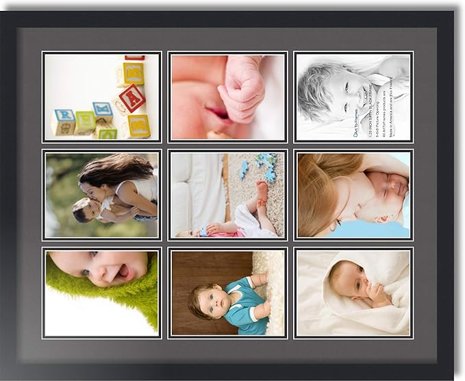 Art to Frames Double-Multimat-1049-41/89-FRBW26079 Collage Photo Frame Double Mat with 9 - 6x8 Openings and Satin Black Frame