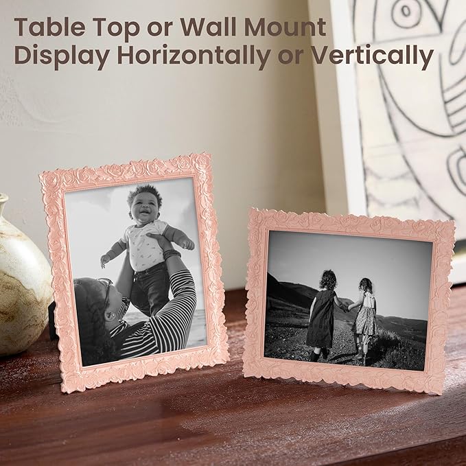Axeman Vintage Pink Picture Frame 8x10 | 8 x 10 Antique Picture Frame with Real Glass | Ornate Pink Rose Frame 8x10 for Wall & Tabletop Display | 8 x 10 Frame