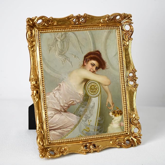Funerom 8x10 Vintage Picture Frames with Glass Front, Ornate Frame, Antique Photo Frames for Tabletop or Wall Hanging Gold
