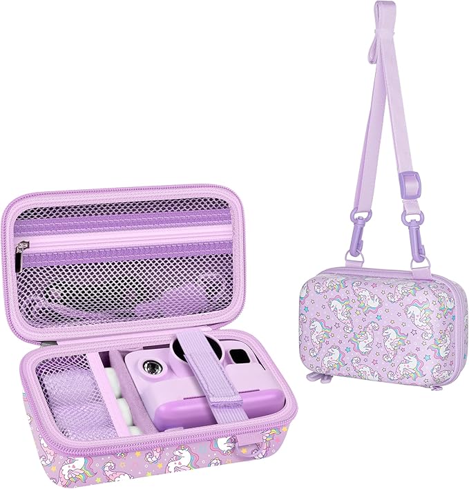 Leayjeen Kids Camera Case Compatible with Dylanto/GKTZ/HiMont/CAMCLID/ESOXOFFORE Kids Instant Print Camera, Christmas Gifts and Birthday Gifts for Kids - Purple Unicorn (Case Only)