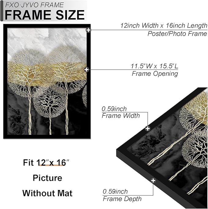 12x16 Picture Frame Set of 6, Display Poster 8.5 x 11 with Mat or 12 x 16 Without Mat, Light Weight and High Transparent 12 by 16 Frame for Wall - 6 Pack/Black/12 x16