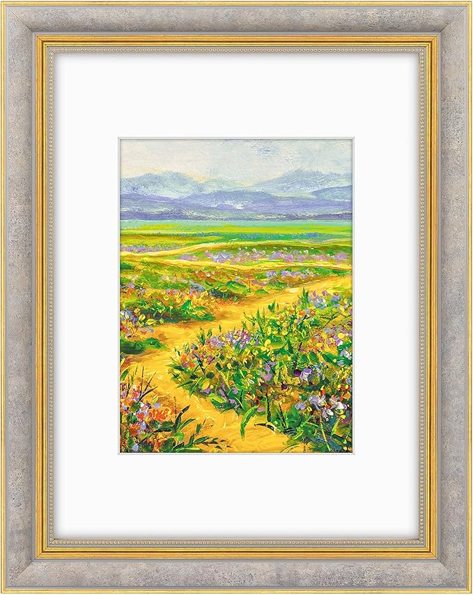 Golden State Art,9x12 Ornate Picture Frame for 6x8 Photo with Mat or 9 x 12 Prints without Mat, Real Glass Wall Display Horizontally or Vertically (Color:Antique Gray Gold)