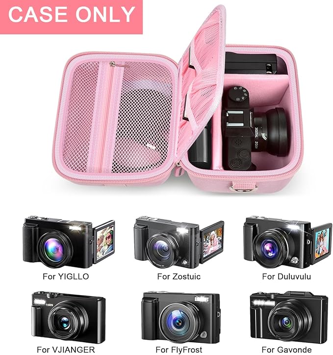 ANKHOH Vlogging Camera Case for Duluvulu/for Zostuic/for YIGLLO/for Gavonde/for Canon/for Kodak Pixpro Digital 4K 5K Camera Carrying Travel Bag for SD Cards, Accessories(Box Only)(Pink)