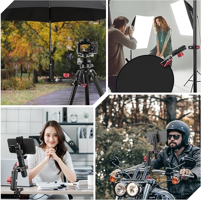 Super Clamp Double Camera Clamp,Dual Clip Mount with Magic Socket Arm - 3/8" & 1/4" Screw, Heavy-Duty Clamps for Desk & Cross Bars& Tripod & Handlebar,All Metal -Max Load Capacity 8.8LB,JC010