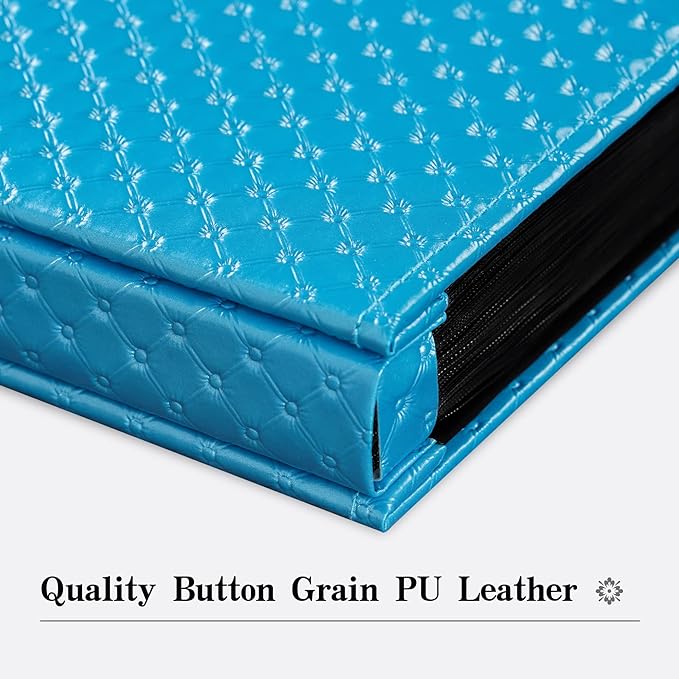 Mublalbum Small Photo Album 4x6 100 Photos Leather Cover Picture Book with Horizontal Pockets for Baby Wedding Anniversary and Family (Blue)