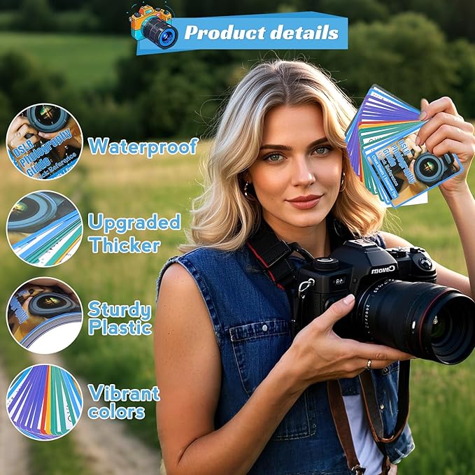 OCQOTAT Photography Cheat Sheet for DSLR Camera Accessories for Canon Nikon Sony,Quick Reference Cards Photographers Book for Beginners,Settings,Exposure, Modes,Composition,Lighting, etc.4×3 Inch