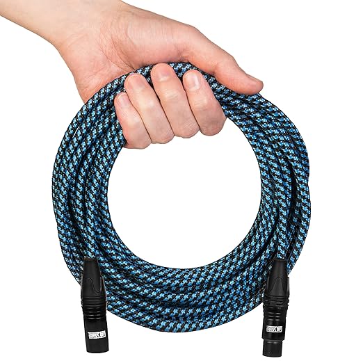 Microphone Cable 25 ft - Blue XLR Male to Female Mic Cable - Professional Studio Quality Microphone Cord and XLR Patch Lead - Reliable Dynamic Low Noise Braided Microphone Wire