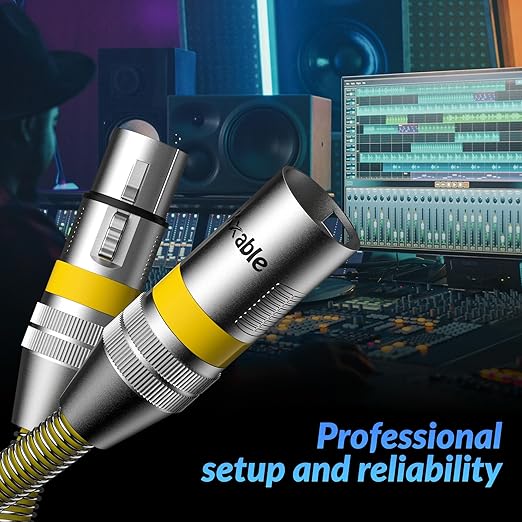 XLR Microphone Cable 10 FT, XLR Male to Female Balanced Mic Cable, 3-Pin Shielded Speaker Cord, Zinc Alloy Connectors, 22AWG Pure Copper, Metal Spring SR, Recording Studio, Podcast, Yellow