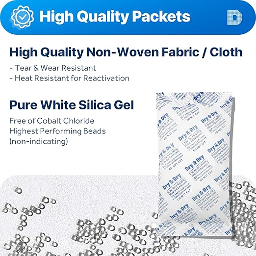 Dry & Dry 300 Gram [5 Packets] Silica Gel Packets Desiccants, Silica Packets - Rechargeable Silica Gel Packs, Desiccants Packets, Silica Gel