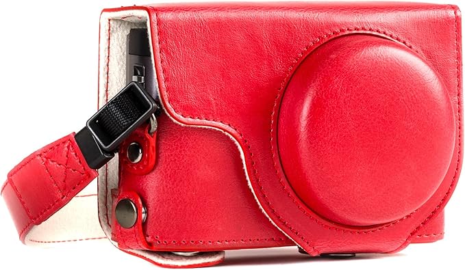 MegaGear MG1262 Ever Ready Leather Camera Case compatible with Panasonic Lumix DC-ZS80, DC-ZS70, DC-TZ95, DC-TZ90 - Red