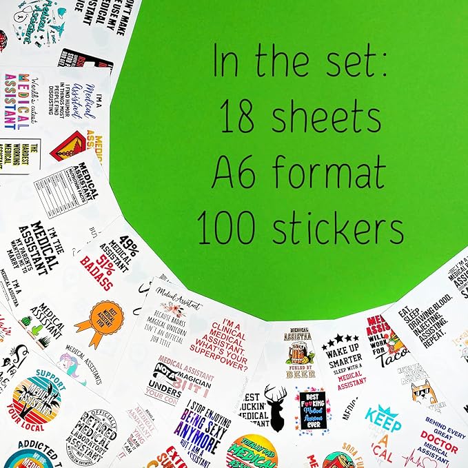 BulbaCraft 100 Pcs Funny Medical Assistant Stickers, Medical Assistant Gifts for Women & Men, Gifts for Women & Men