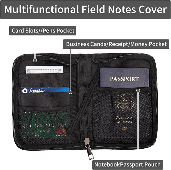 Field Notes Notebooks Cover for 3.5 X 5.5 Inch, Waxed Canvas Field Journal Covers With Notes Wallet, Water Resistant Journal Notebook Planner,Velcro Design and D-Ring Keychain (Brown)