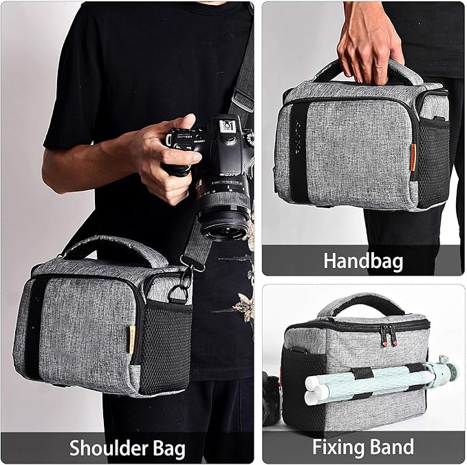 FOSOTO Compact SLR/DSLR Stylish Camera Bag Case Compatible for Nikon P900 B500 D3500 D5600 D7500, Canon EOS T6 T7i T5 4000D 80D, Sony A73 Mirrorless Camera Shoulder Case Waterproof Rain Cover (Gray)