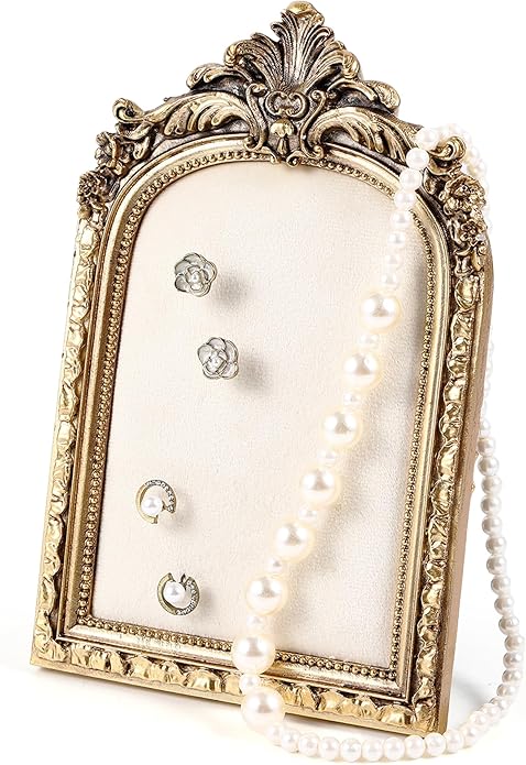 Jewelry Display Stand Vintage Necklace Organizer Ring Holder Earring Tray Resin Jewelry Photography Props Frame with Velvet Backing for Gifts