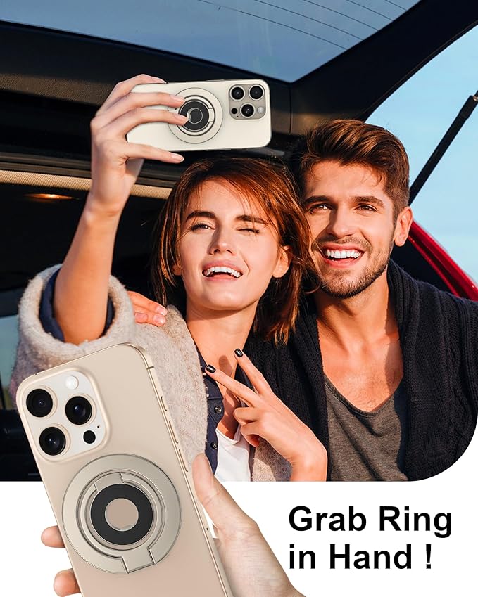 Portable Magnetic Phone Ring Stand, Dual-Side Phone Grip Holder for iPhone 17, Samsung, Foldable Kickstand Soporte Magnético para Cellular Compatible with Car Mount, Desk Stand, MagSafe & Cases-Gold
