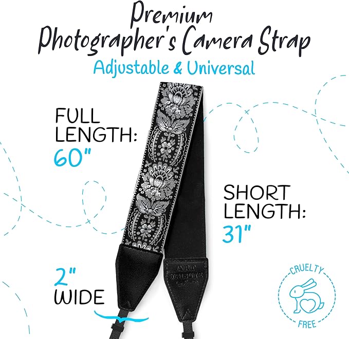 Art Tribute Camera Strap for All DSLR and Mirrorless Cameras. Add Your Name Or Initials Make It a Personalized Gift