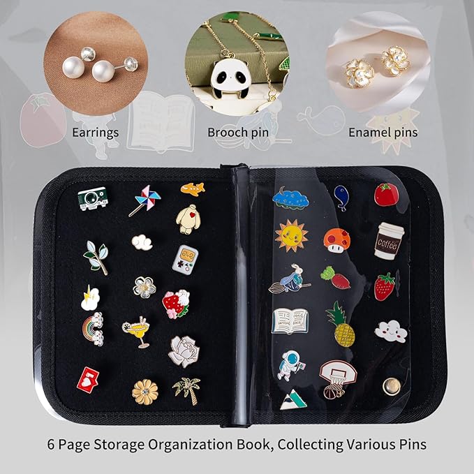 Enamel Pin Display Book, Small Collections Or Travel Pin Trading Book, Pin Collector Display Bag,6-Page Pin Display Board,Pin Display Case (Silver Grey)