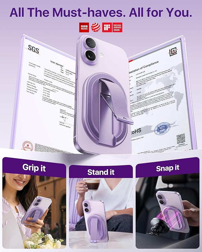 andobil [2026 All-New] Magnetic Phone Grip for Magsafe with Finger Strap [Comfortable & Durable] Magnetic Phone Ring Holder for MagSafe Accessories & iPhone 17 Air 16 Pro Max Plus 15 14 13 12, Purple